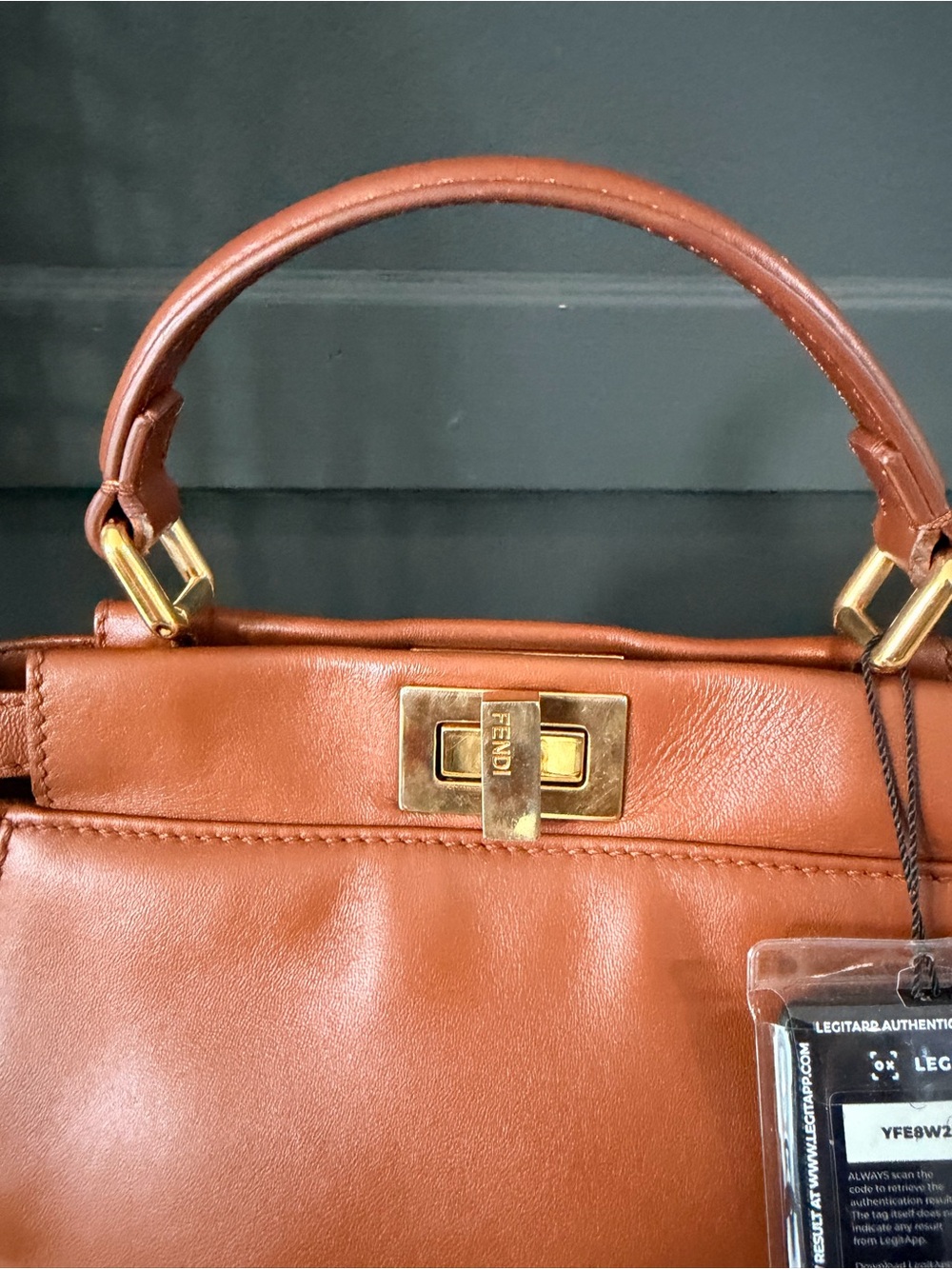 Fendi Peekaboo Mini Brown Leather Top Handle Crossbody Bag Gold Hardware - Picture 7 of 15